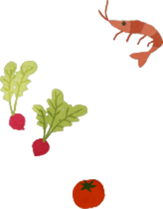 えび・かぶ・トマトのイラスト